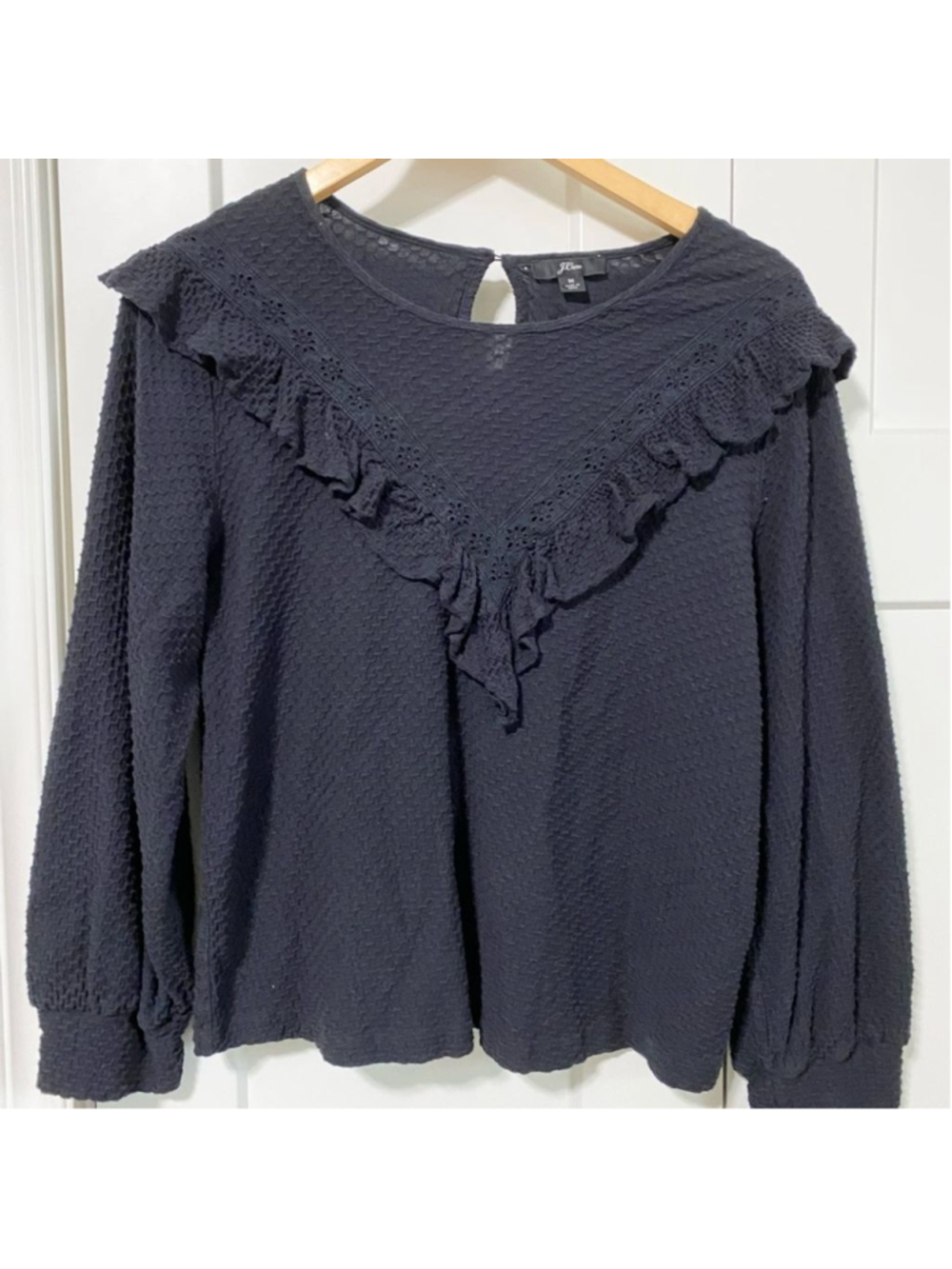 J. Crew black honeycomb knit cotton long sleeve top size medium